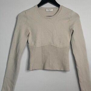 Babaton Cream Long Sleeve Crop Top